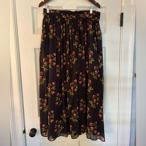 J Crew Point Sur Floral Maxi Skirt in Crinkle Chiffon Navy Multi